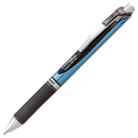 Pentel EnerGel RTX Gel Pen, Retractable, Medium 0.7 mm Needle Tip, Black Ink, Black/Gray Barrel (BLN77A)