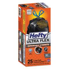 Hefty Ultra Flex Waste Bags, 30 gal, 1.05 mil, 6" x 2.1", Black, 150/Carton (E80627)