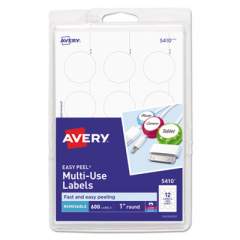 Avery Removable Multi-Use Labels, Inkjet/Laser Printers, 1" dia., White, 12/Sheet, 50 Sheets/Pack, (5410) (05410)