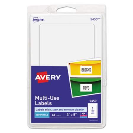 Avery Removable Multi-Use Labels, Inkjet/Laser Printers, 3 x 5, White, 40/Pack, (5450) (05450)