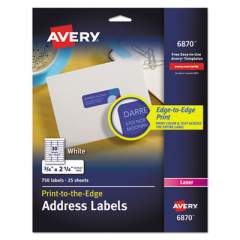 Avery Vibrant Laser Color-Print Labels w/ Sure Feed, 3/4 x 2 1/4, White, 750/PK (6870)