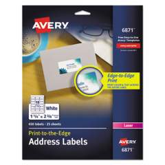 Avery Vibrant Laser Color-Print Labels w/ Sure Feed, 1 1/4 x 2 3/8, White, 450/Pack (6871)