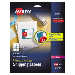 Avery Vibrant Laser Color-Print Labels w/ Sure Feed, 3 x 3 3/4, White, 150/PK (6874)