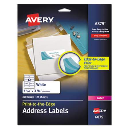 Avery Vibrant Laser Color-Print Labels w/ Sure Feed, 1 1/4 x 3 3/4, White, 300/Pack (6879)