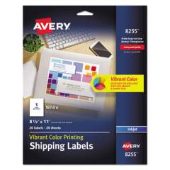 Avery Full-Sheet Vibrant Inkjet Color-Print Labels, 8.5 x 11, Matte White, 20/Pack (8255)