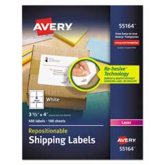 Avery Repositionable Shipping Labels w/SureFeed, Laser, 3 1/3 x 4, White, 600/Box (55164)