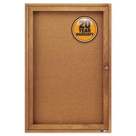 Quartet Enclosed Bulletin Board, Natural Cork/Fiberboard, 24 x 36, Oak Frame (363)