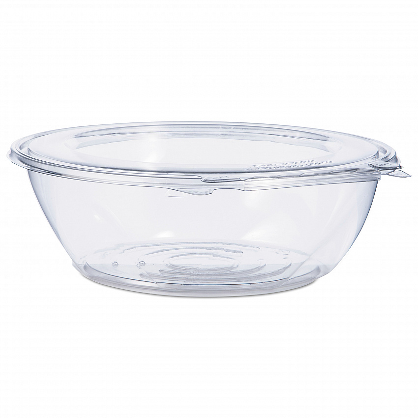 SafeSeal Tamper-Resistant, Tamper-Evident Bowls with Flat Lid, 48 oz, 8.9" Diameter x 2.8" h, Clear, Plastic, 100/Carton (CTR48BF)