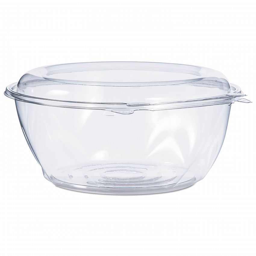SafeSeal Tamper-Resistant, Tamper-Evident Bowls with Dome Lid, 64 oz, 8.9" Diameter x 4" h, Clear, Plastic, 100/Carton (CTR64BD)