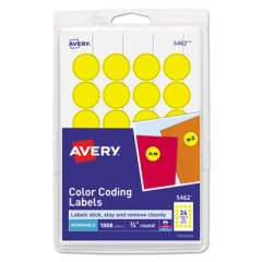 Avery Printable Self-Adhesive Removable Color-Coding Labels, 0.75" dia., Yellow, 24/Sheet, 42 Sheets/Pack, (5462) (05462)