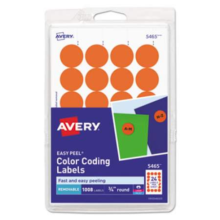 Avery Printable Self-Adhesive Removable Color-Coding Labels, 0.75" dia., Orange, 24/Sheet, 42 Sheets/Pack, (5465) (05465)