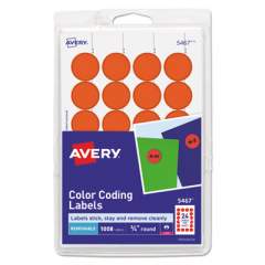 Avery Printable Self-Adhesive Removable Color-Coding Labels, 0.75" dia., Neon Red, 24/Sheet, 42 Sheets/Pack, (5467) (05467)