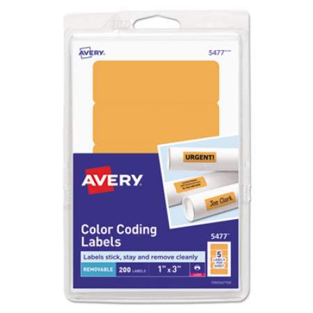 Avery Printable Self-Adhesive Removable Color-Coding Labels, 1 x 3, Neon Orange, 5/Sheet, 40 Sheets/Pack, (5477) (05477)