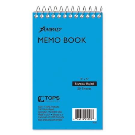Ampad Memo Pads, Narrow Rule, Randomly Assorted Cover Colors, 50 White 3 x 5 Sheets (25093)