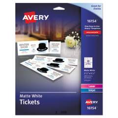 Avery Printable Tickets w/Tear-Away Stubs, 97 Bright, 65lb, 8.5 x 11, White, 10 Tickets/Sheet, 20 Sheets/Pack (16154)