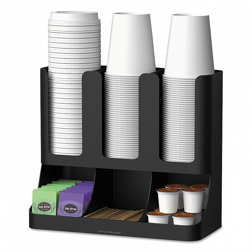 Flume Six-Section Upright Coffee Condiment/Cup Organizer, 11.5 x 6.5 x 15, Black (UPRIGHT6BLK)