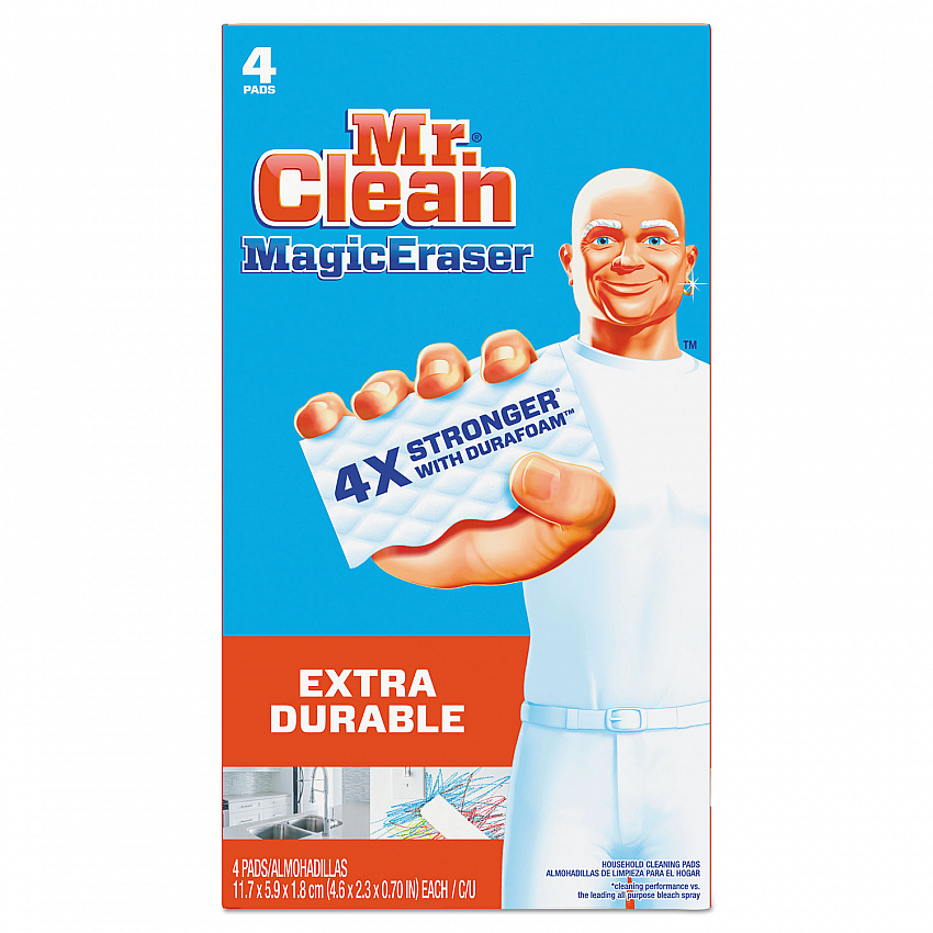 Magic Eraser Extra Durable, 4.6 x 2.4, 0.7" Thick, White, 4/Box (82038)