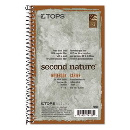 TOPS Second Nature Single Subject Wirebound Notebooks, Narrow Rule, Green Cover, 8 x 5, 80 Sheets (74108)