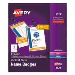 Avery Lanyard-Style Badge Holder w/Laser/Inkjet Inserts, Top Load, 4.25 x 6, WE, 75/PK (8521)