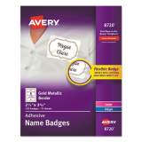 Avery Flexible Adhesive Name Badge Labels, 3 3/8 x 2 1/3, White/Gold Border, 120/PK (8720)