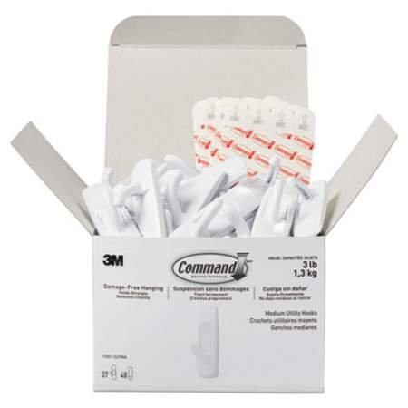 Command General Purpose Hooks, Plastic, White, 3 lb Cap, 37 Hooks and 48 Strips/Pack (17001S37NA)