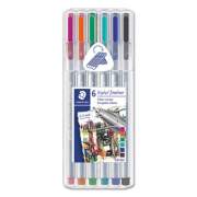 Staedtler Triplus Fineliner Porous Point Pen, Stick, Extra-Fine 0.3 mm, Assorted Ink Colors, Silver Barrel, 6/Pack (334SB6S2A6)