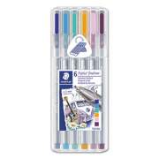 Staedtler Triplus Fineliner Porous Point Pen, Stick, Extra-Fine 0.3 mm, Six Assorted Ink Colors, Silver Barrel, 6/Pack (334SB6S1A6)