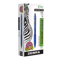 Zebra Z-Grip Ballpoint Pen, Retractable, Medium 1 mm, Blue Ink, Clear Barrel, Dozen (22220)