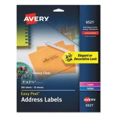 Avery Glossy Clear Easy Peel Mailing Labels w/ Sure Feed Technology, Inkjet/Laser Printers, 1 x 2.63, 30/Sheet, 10 Sheets/Pack (6521)