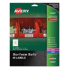 Avery Surface Safe ID Labels, Inkjet/Laser Printers, 0.88 x 2.63, White, 33/Sheet, 25 Sheets/Pack (61501)