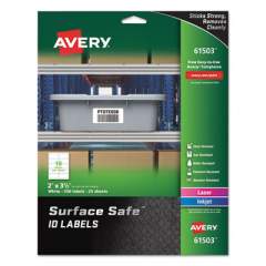 Avery Surface Safe ID Labels, Inkjet/Laser Printers, 2 x 3.5, White, 10/Sheet, 25 Sheets/Pack (61503)
