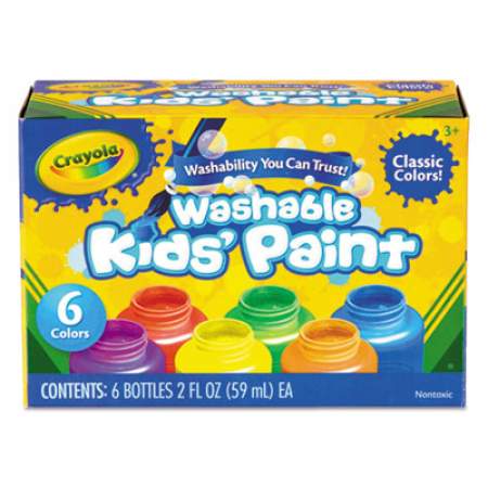 Crayola Washable Paint, 6 Assorted Colors, 2 oz Bottle, 6/Pack (541204)