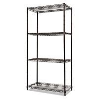 NSF Certified Industrial Four-Shelf Wire Shelving Kit, 36w x 18d x 72h, Black (SW503618BL)