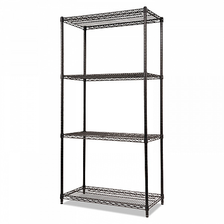 NSF Certified Industrial Four-Shelf Wire Shelving Kit, 36w x 18d x 72h, Black (SW503618BL)