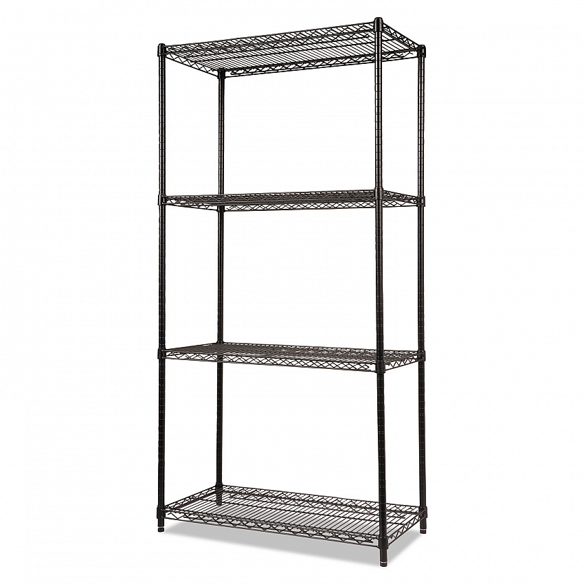 NSF Certified Industrial Four-Shelf Wire Shelving Kit, 36w x 18d x 72h, Black (SW503618BL)
