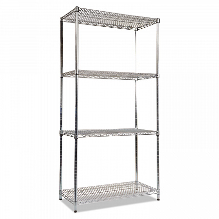 NSF Certified Industrial Four-Shelf Wire Shelving Kit, 36w x 18d x 72h, Silver (SW503618SR)