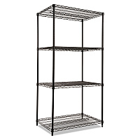 NSF Certified Industrial Four-Shelf Wire Shelving Kit, 36w x 24d x 72h, Black (SW503624BL)
