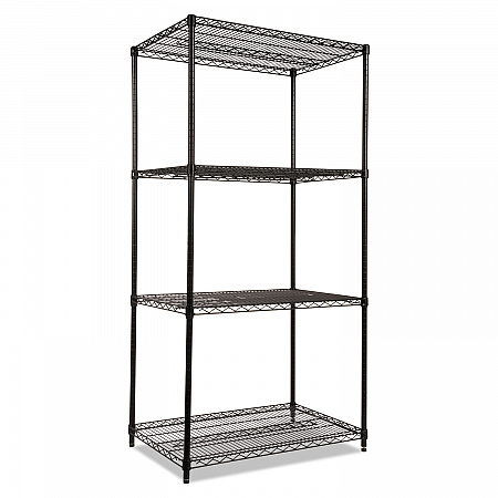 NSF Certified Industrial Four-Shelf Wire Shelving Kit, 36w x 24d x 72h, Black (SW503624BL)