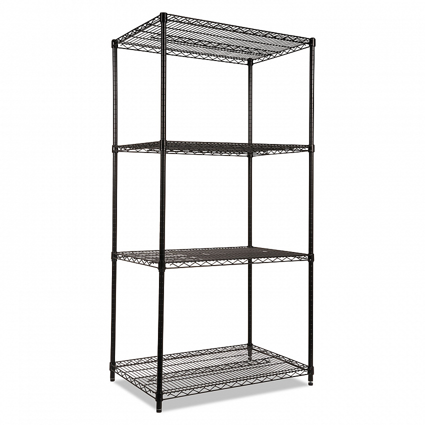 NSF Certified Industrial Four-Shelf Wire Shelving Kit, 36w x 24d x 72h, Black (SW503624BL)