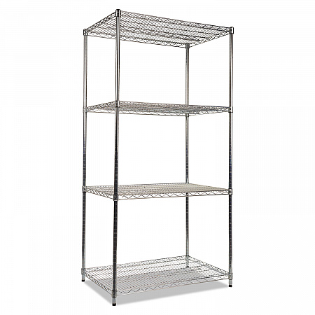 NSF Certified Industrial Four-Shelf Wire Shelving Kit, 36w x 24d x 72h, Silver (SW503624SR)