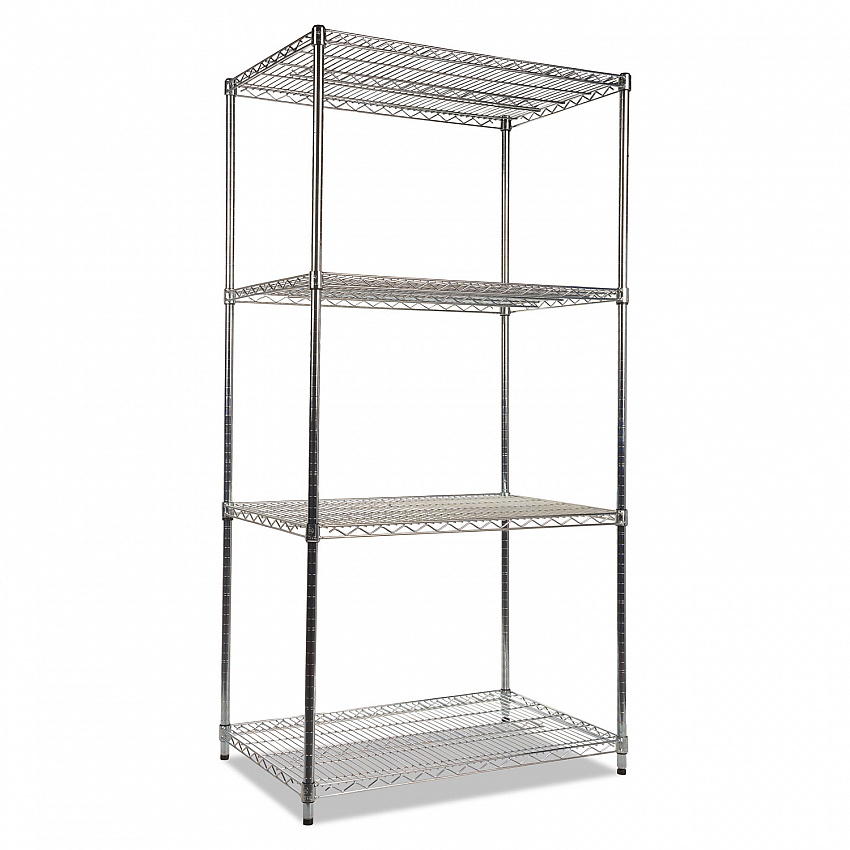 NSF Certified Industrial Four-Shelf Wire Shelving Kit, 36w x 24d x 72h, Silver (SW503624SR)