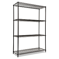 NSF Certified Industrial Four-Shelf Wire Shelving Kit, 48w x 18d x 72h, Black (SW504818BL)