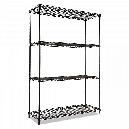 NSF Certified Industrial Four-Shelf Wire Shelving Kit, 48w x 18d x 72h, Black (SW504818BL)