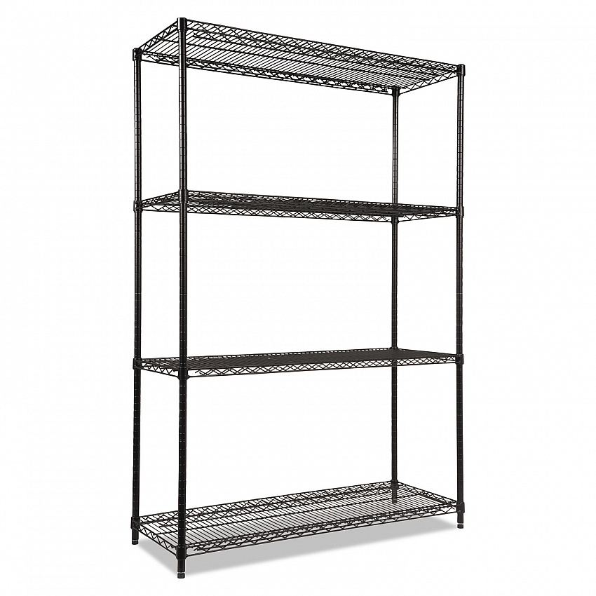 NSF Certified Industrial Four-Shelf Wire Shelving Kit, 48w x 18d x 72h, Black (SW504818BL)
