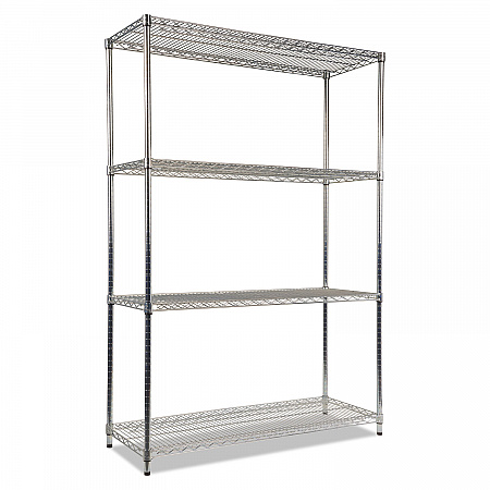NSF Certified Industrial Four-Shelf Wire Shelving Kit, 48w x 18d x 72h, Silver (SW504818SR)