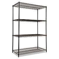 NSF Certified Industrial Four-Shelf Wire Shelving Kit, 48"w x 24"d x 72"h, Black (SW504824BL)