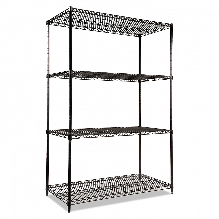 NSF Certified Industrial Four-Shelf Wire Shelving Kit, 48"w x 24"d x 72"h, Black (SW504824BL)