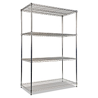 NSF Certified Industrial Four-Shelf Wire Shelving Kit, 48w x 24d x 72h, Silver (SW504824SR)