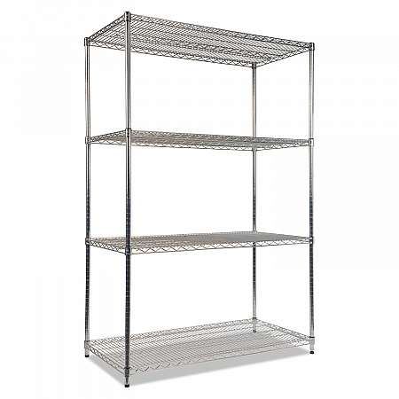 NSF Certified Industrial Four-Shelf Wire Shelving Kit, 48w x 24d x 72h, Silver (SW504824SR)