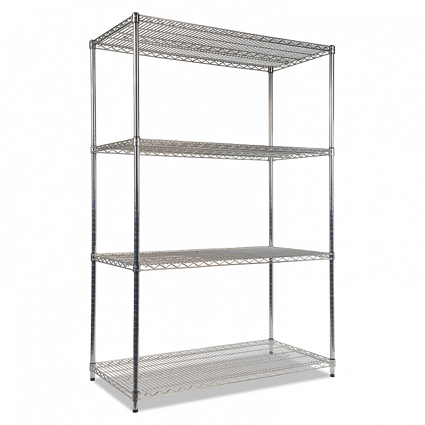 NSF Certified Industrial Four-Shelf Wire Shelving Kit, 48w x 24d x 72h, Silver (SW504824SR)